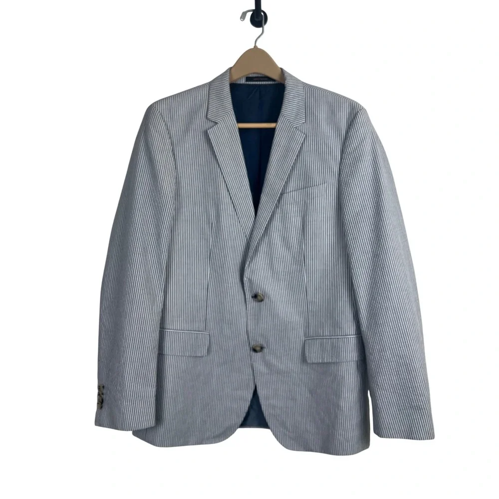 Hugo Boss Mens Hedge1 Gense1 Blue White Striped Cotton Blazer Sport Coat 40R